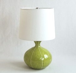 Handmade ceramic table lamp with matching finial in moss green by Kri Kri Studio, Seattle