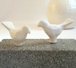 lamp finial, birds, white