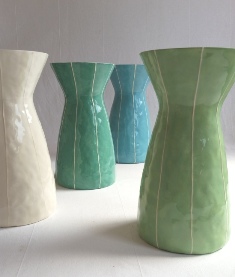 Tall ceramic vase in blue, green, white